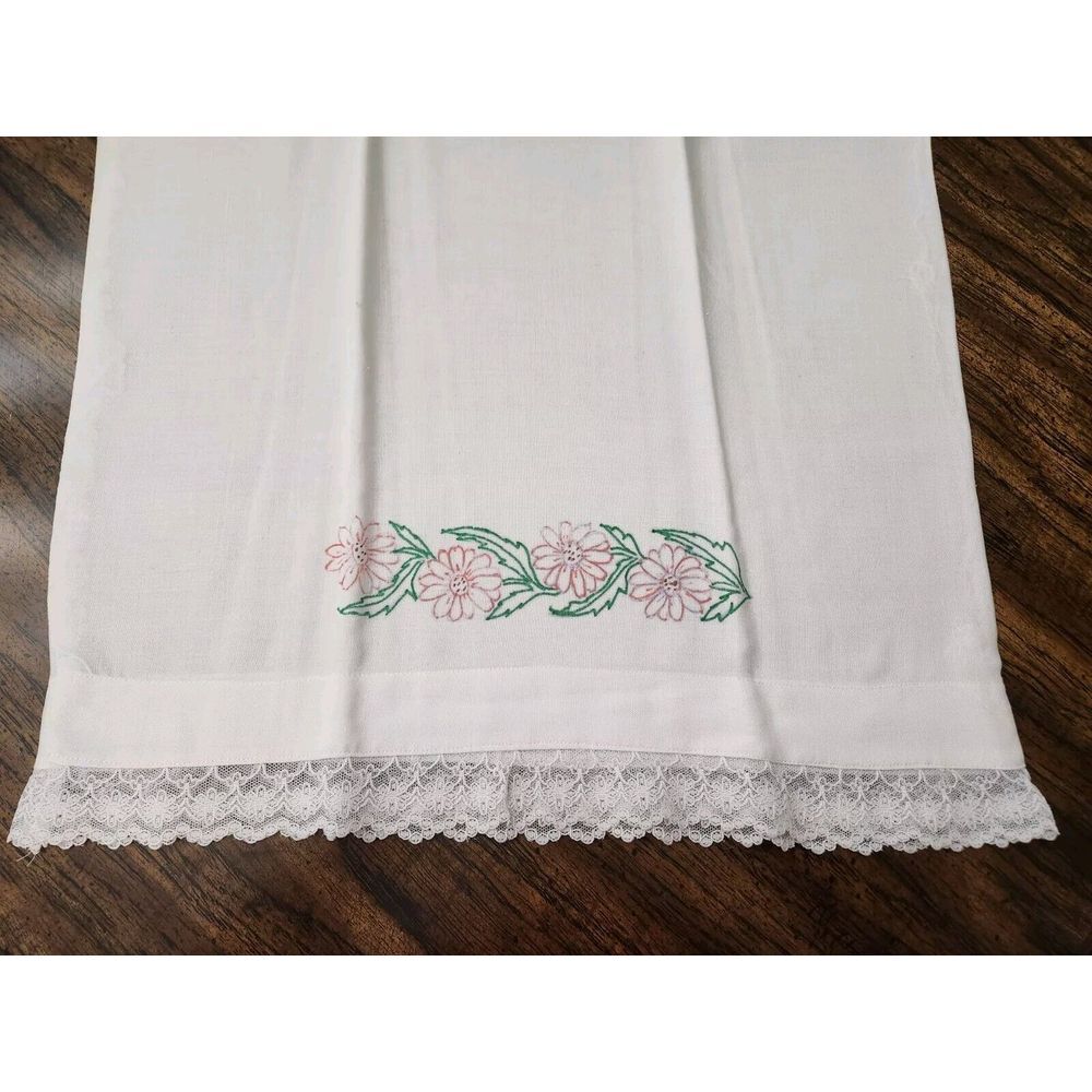 Vintage Handmade White Cotton Painted Flowers Pillowcase 1 Pc.